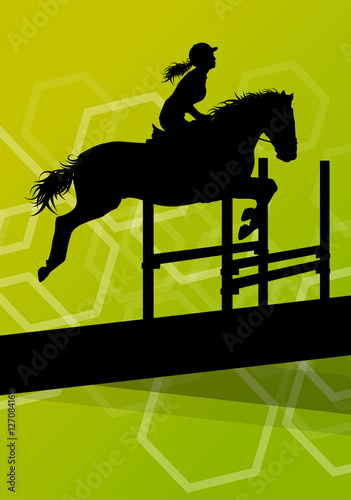 Horse with rider equestrian sport vector background