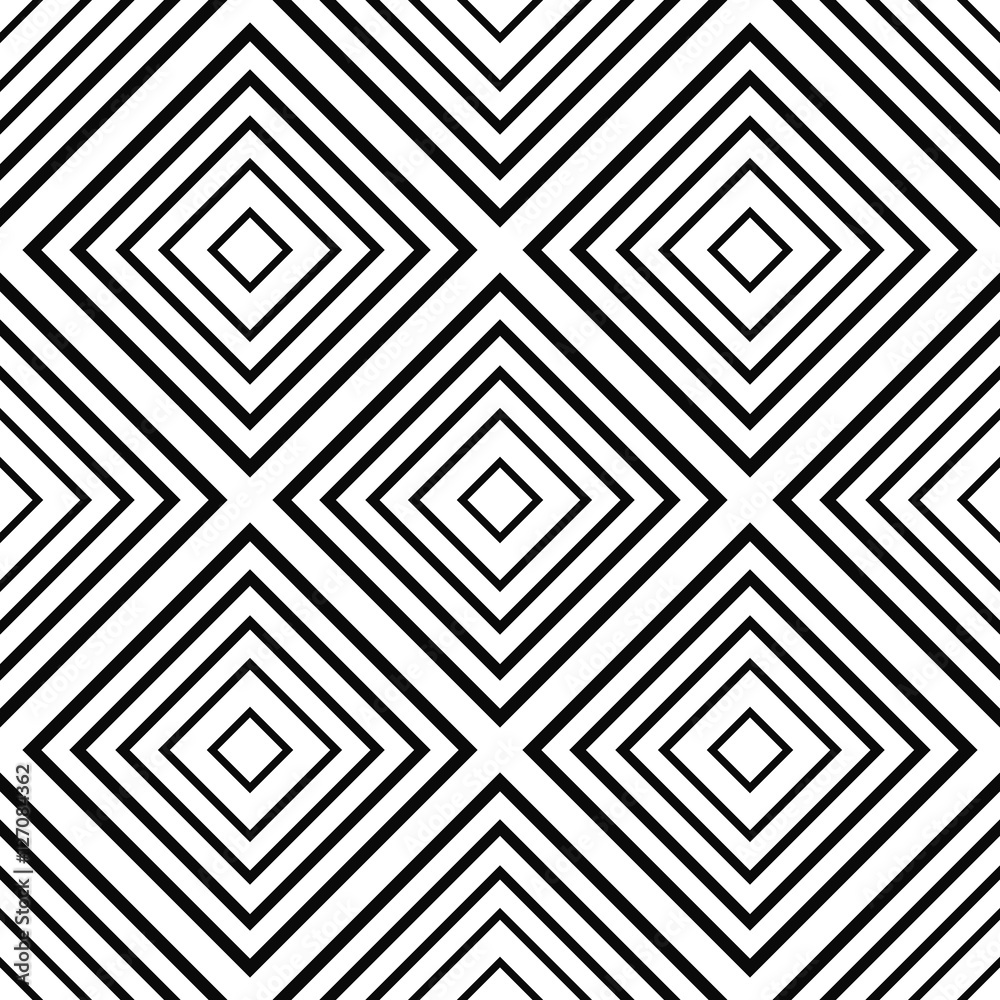 Black and white linear rhombus checkered seamless pattern. Geometric background with linear squares. Basic modern background for design website cards wrapping paper. Vector illustration.