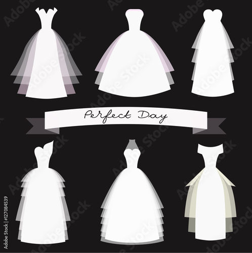 Bridal dresses for wedding day celebration fashopn vector set for women