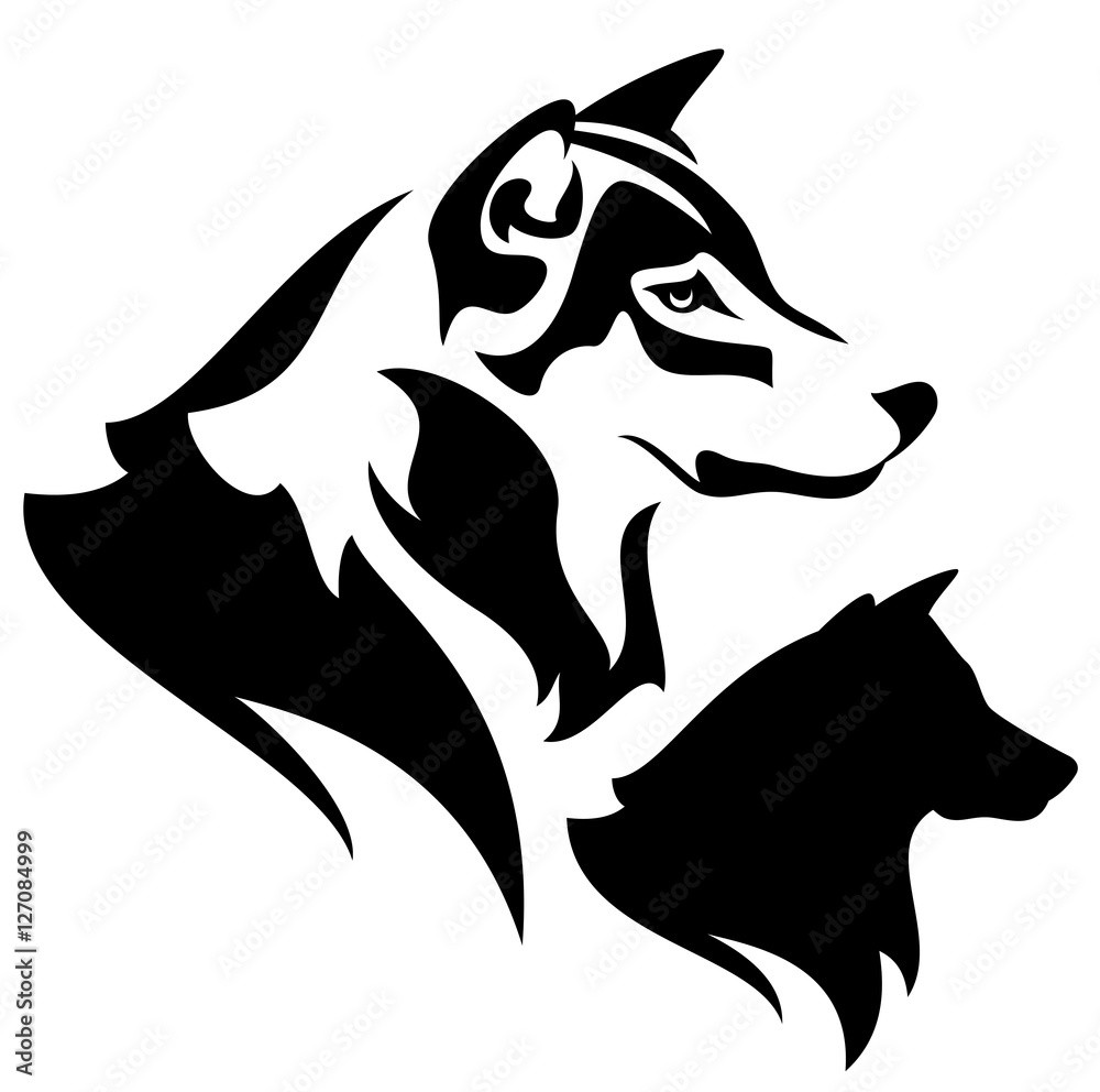 Fototapeta premium profil głowa wilka czarno-biały wektor wzór