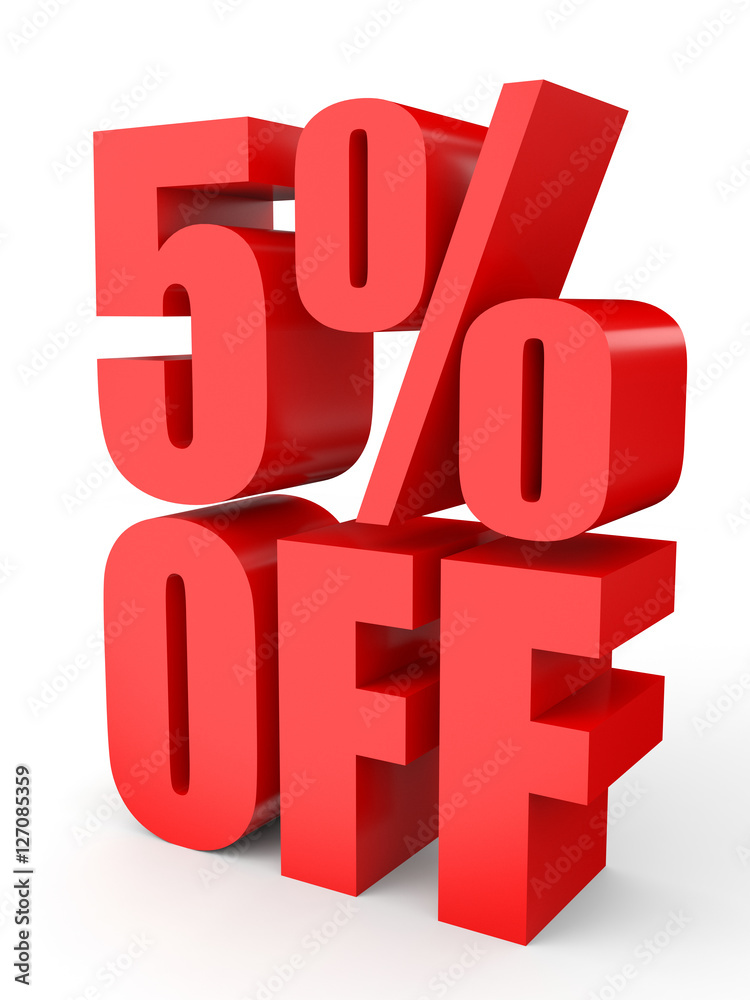 Discount 5 percent off. 3D illustration on white background. Discount 5 percent off. 3D illustration on white background.