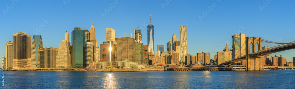 Obraz premium View to Manhattan skyline from Brooklyn Bridge Park in the morning
