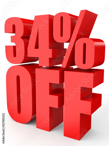 Discount 34 percent off. 3D illustration on white background.