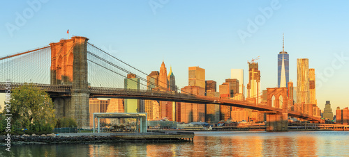 View to Manhattan skyline from Brooklyn Bridge Park in the morning © elena_suvorova