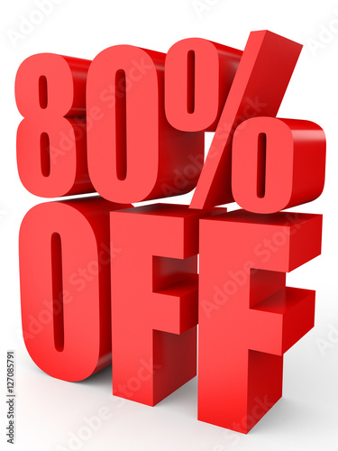 Discount 80 percent off. 3D illustration on white background.