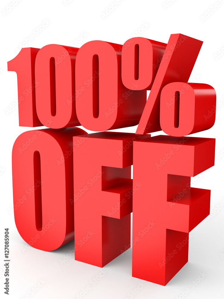 Discount 100 percent off. 3D illustration on white background. Discount 100 percent off. 3D illustration on white background.