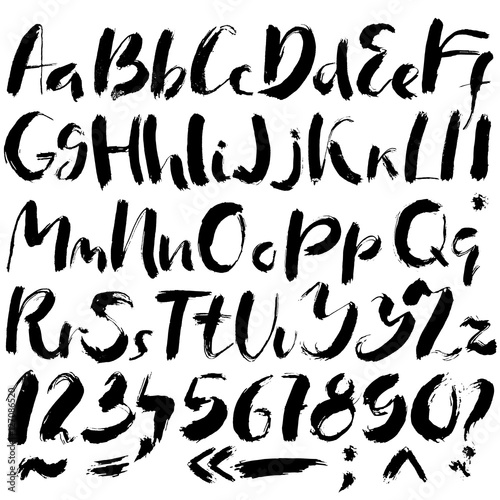 Hand drawn font made by dry brush strokes. Grunge style alphabet © anya babii
