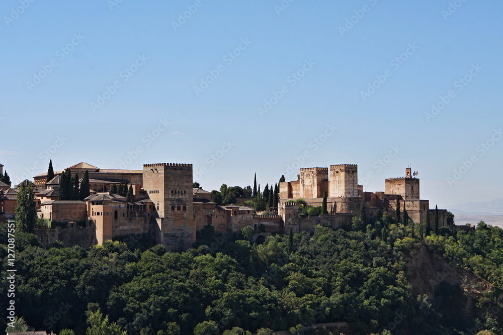 Aerial view of the famous Spanish structure La Alhambra in Granada, in Southern Spain 