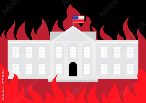 Illustration of the White House burning in fire
