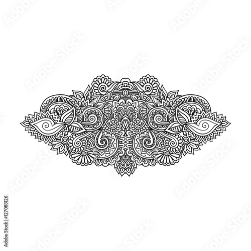 Vector ornamental Lotus flower, ethnic art, patterned Indian paisley. Hand drawn illustration in zentangle and doodle style. antistress coloring page for adult children. Tattoo, astrology, alchemy