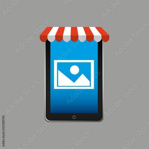 e-commerce concept, hand holding smartphone image icon vector illustration eps 10
