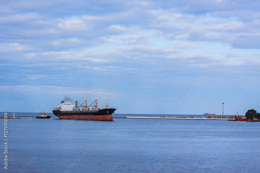 landscape with tanker and tow ship