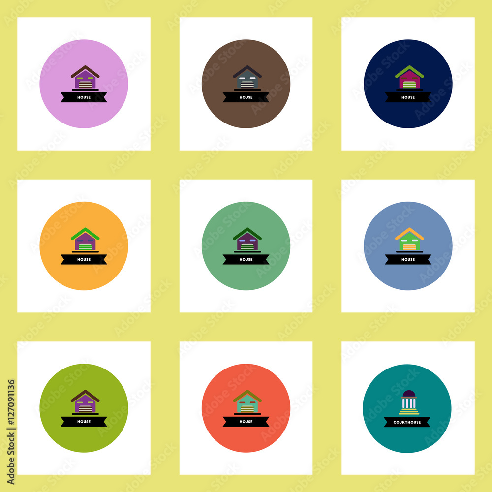 Collection of stylish vector icons in colorful circles building house