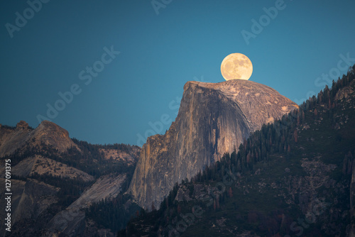 Supermoon rise over the Half Dome in Yosemite