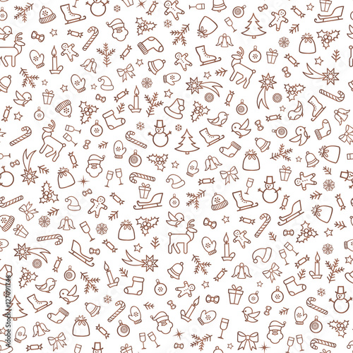 Christmas icon seamless pattern Happy Winter Holiday seamless texture background © Terriana