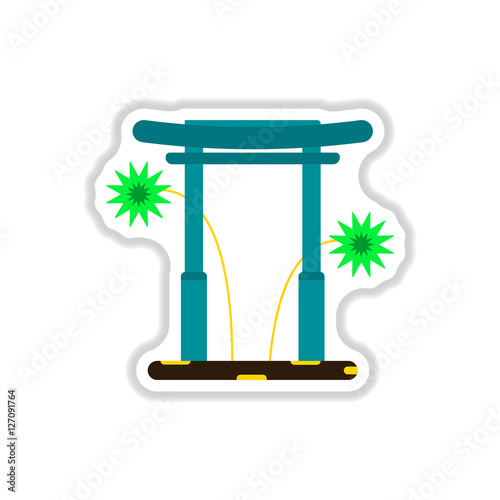 Vector illustration of Chinese new year celebration in paper sticker style Chinese Gate