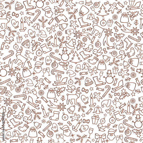 Christmas doodle icon seamless pattern Happy Winter Holiday seamless texture background