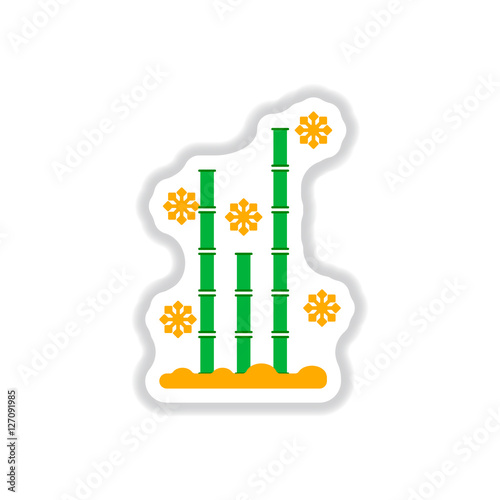 Vector illustration of bamboo and snow in paper sticker style
