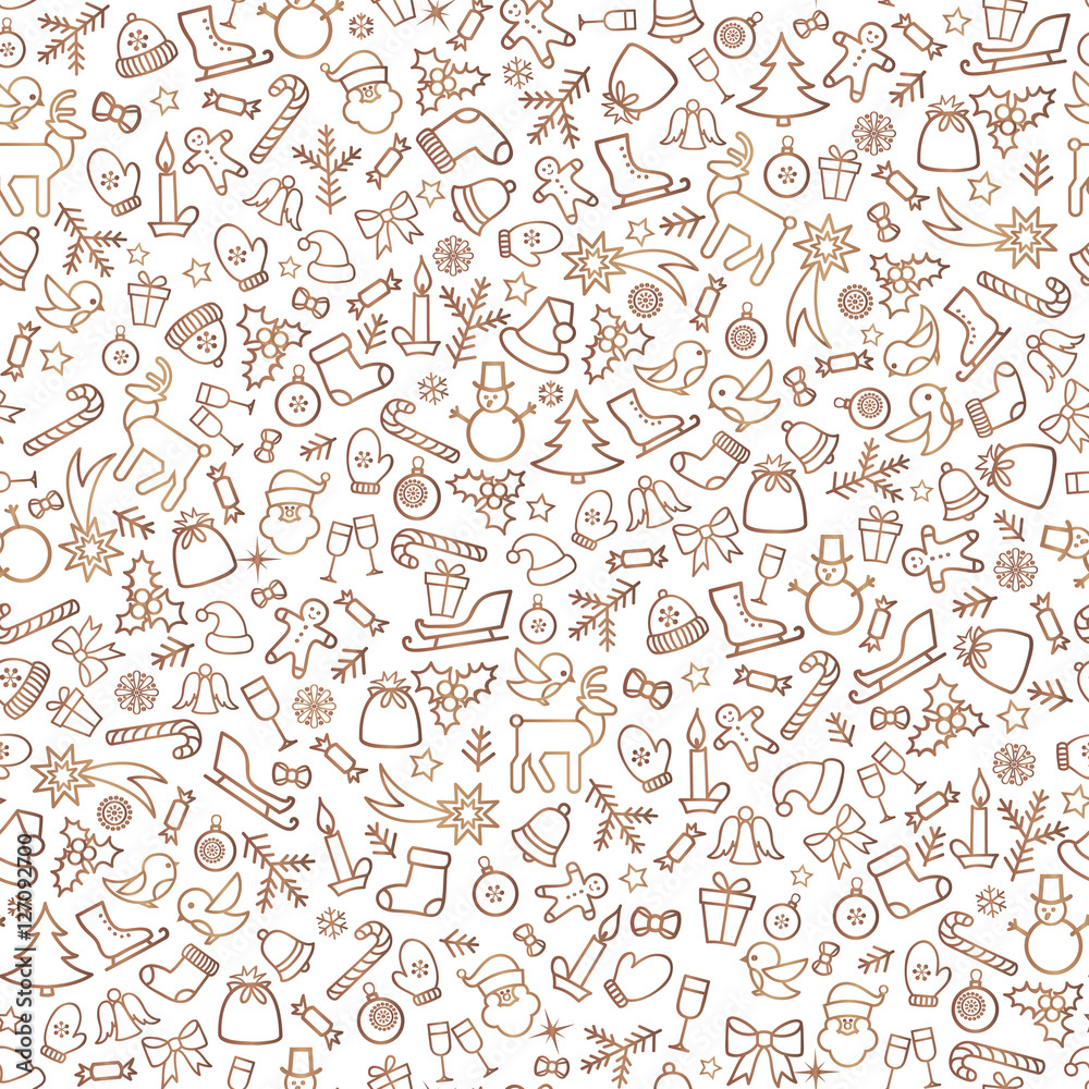 Christmas icon background Happy Winter Holiday seamless texture pattern