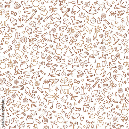 Christmas icon background Happy Winter Holiday seamless texture pattern
