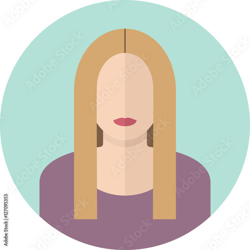 Young woman with long blond hair flat icon. Modern design. Vector illustration