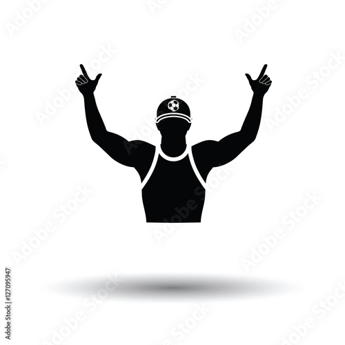 Football fan with hands up icon