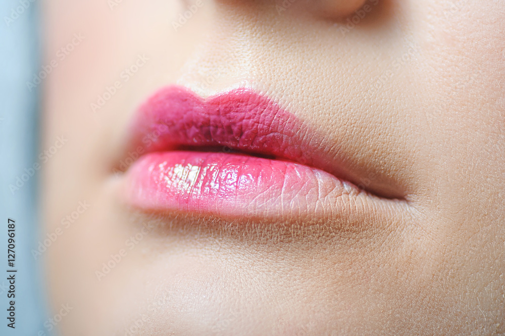 Fototapeta premium lips model with beautiful makeup close-up