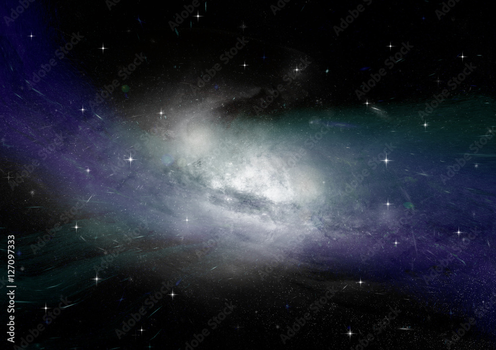 Fototapeta premium Stars, dust and gas nebula in a far galaxy