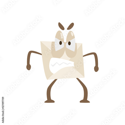 Enraged Humanized Letter Paper Envelop Cartoon Character Emoji Illustration