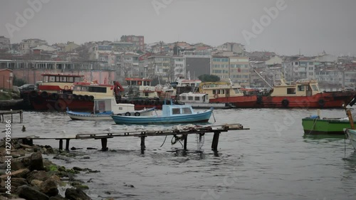Seagulls and boats in Istanbul, Turkey. Asian side.