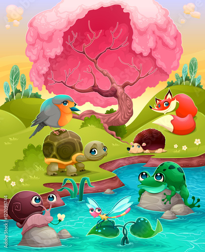 Group of cute animals in th...