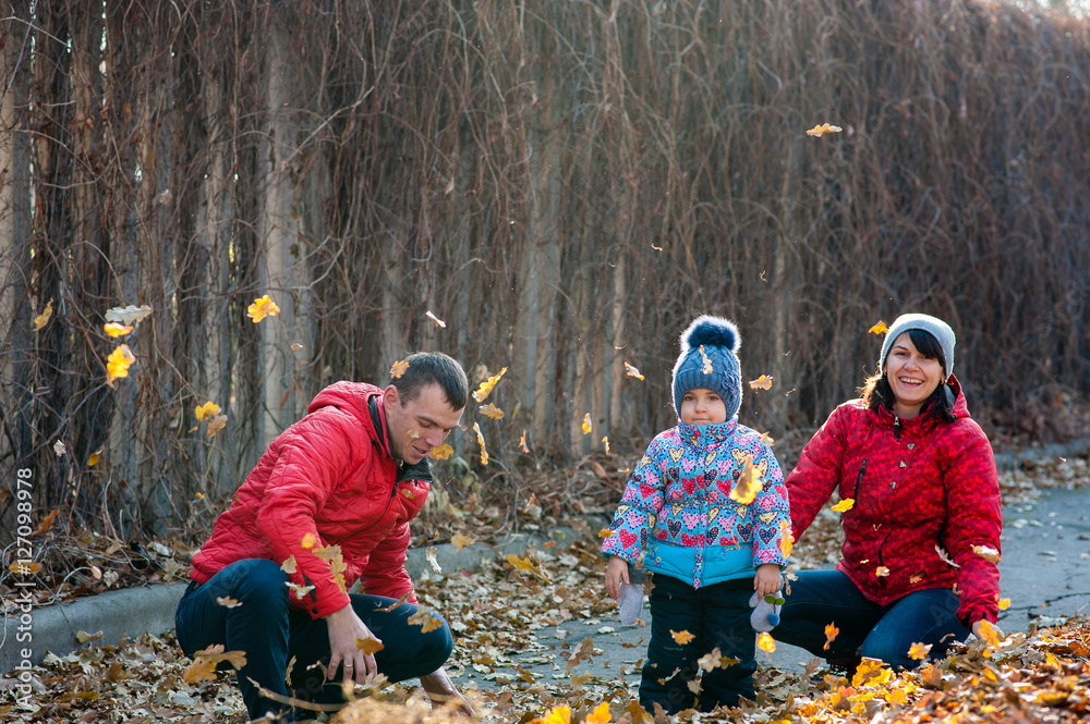 The family played in the Park leaves The family played in the Park leaves