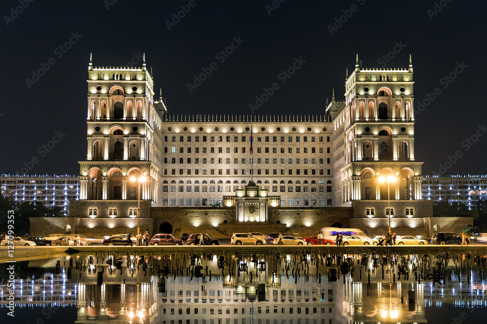 Fototapeta premium The Government house on Freedom square at night. Baku. Azerbaija