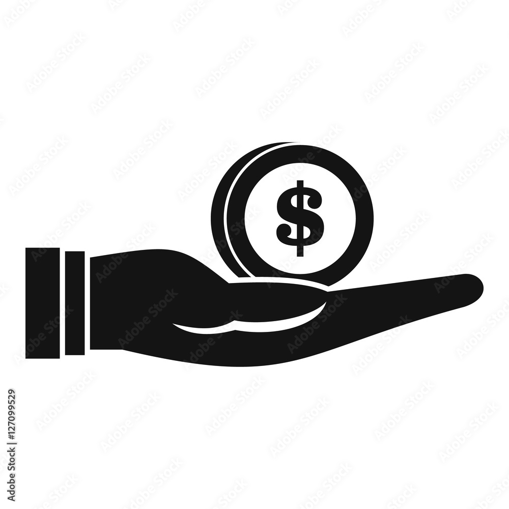 Dollar in hand icon. Simple illustration of dollar in hand vector icon for web design