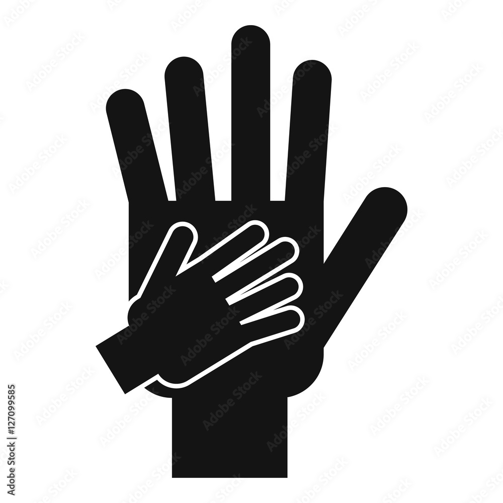 Parent and child hands together icon. Simple illustration of parent and child hands vector icon for web design Parent and child hands together icon. Simple illustration of parent and child hands vector icon for web design