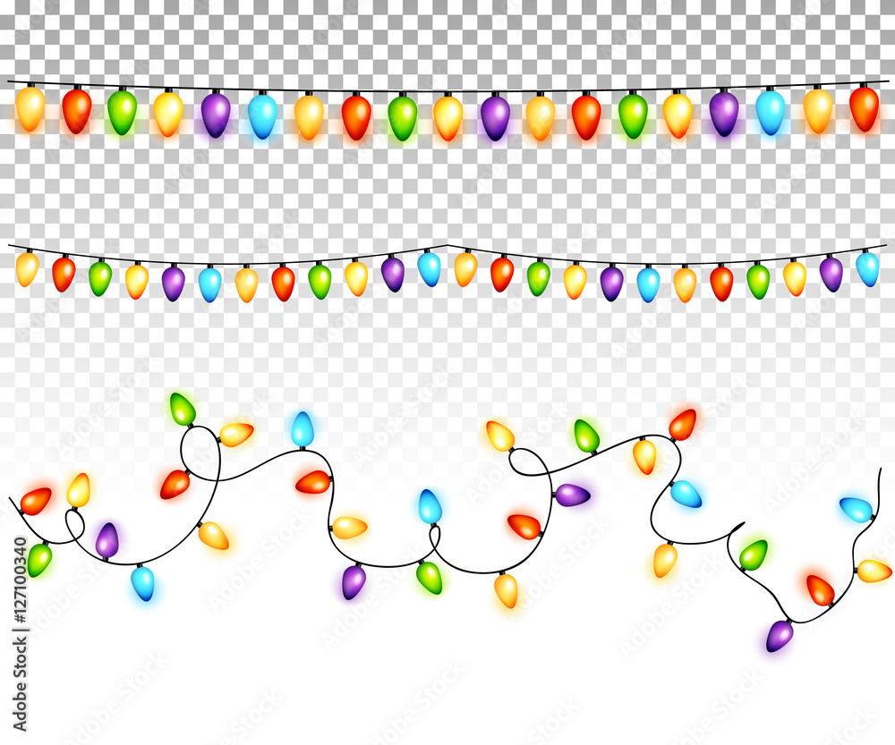 Christmas light bulbs garlands on transparent background vector
