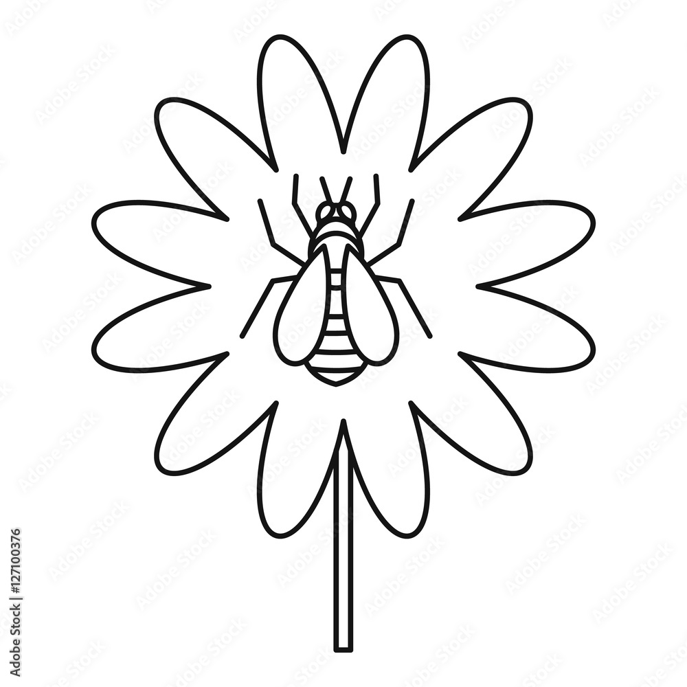 Bee on flower icon. Outline illustration of bee on flower vector icon for web