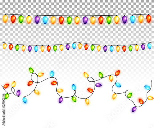 Christmas light bulbs garlands on transparent background vector