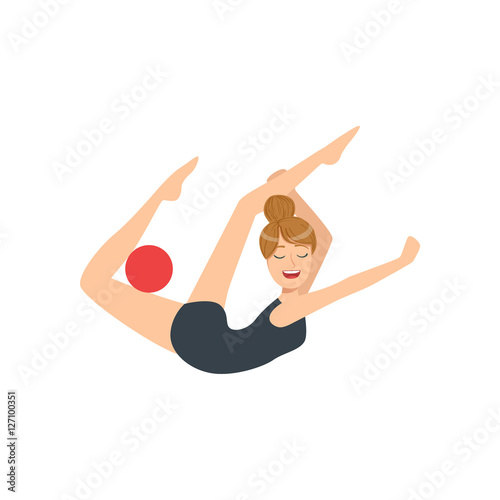 Professional Rhythmic Gymnastics Sportswoman In Black Leotard Performing An Element With Ball Apparatus