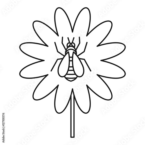 Bee on flower icon. Outline illustration of bee on flower vector icon for web photo