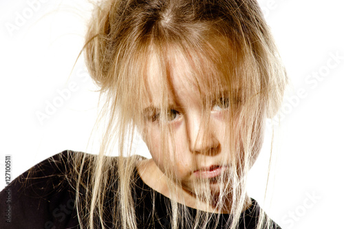Fotografía Disheveled preschooler girl with long hair portrait