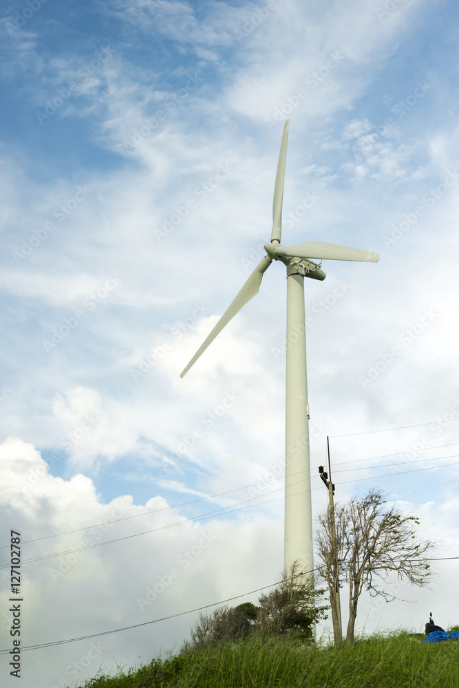 Wind turbines with blue sky generating electricity Wind turbines with blue sky generating electricity