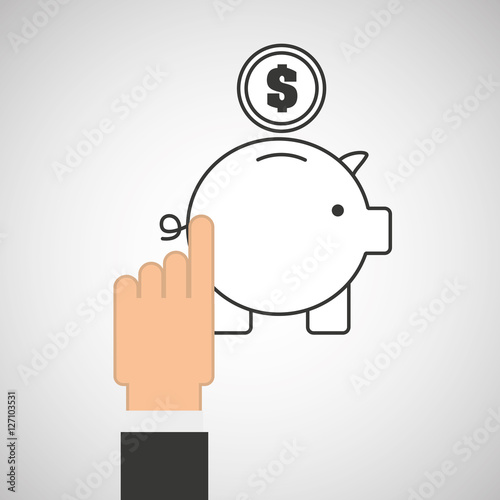 hand touch piggy save currency vector illustration eps 10