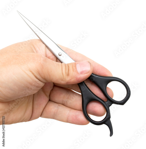scissors in hand on white background