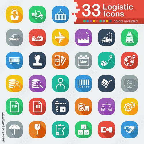White Flat Logistic Icons