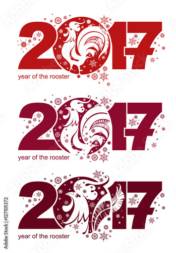 Symbol of 2017. Three options. Year of the Rooster design.
