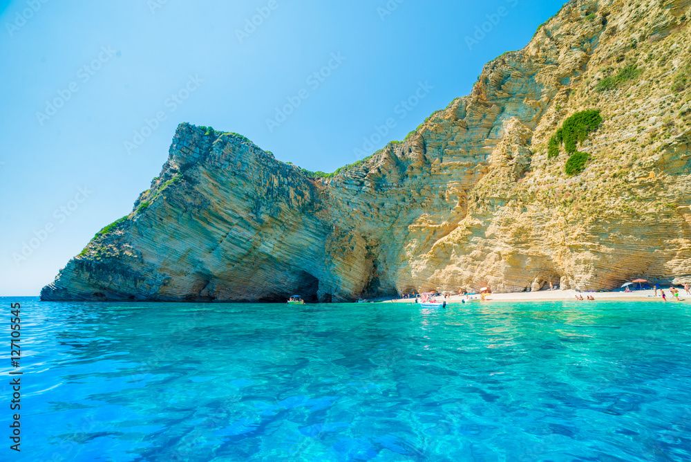 Rocks of  Paradise beach, Ionian sea coast, Corfu island, Greece