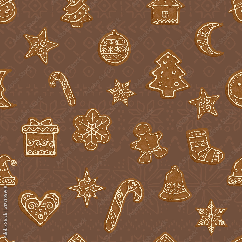 Gingerbread christmas cookies pattern