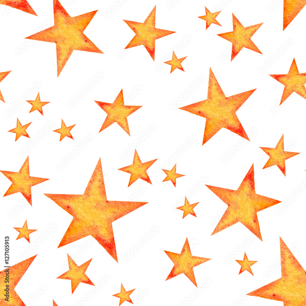 Watercolor seamless pattern with stars isolated on white. Repeating starry background. Watercolor seamless pattern with stars isolated on white. Repeating starry background.
