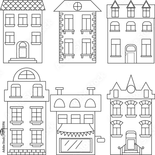 Set of house illustrations  outlined separated houses